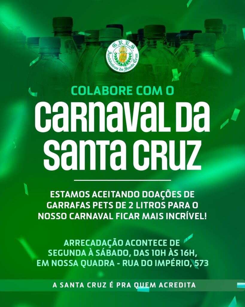 Acadêmicos de Santa Cruz arrecada garrafas pet para confecção de alegorias e adereços
