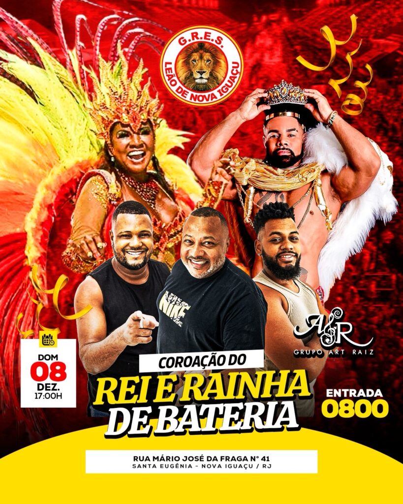 Leão de Nova Iguaçu coroará Rei e Rainha de bateria no domingo, 08