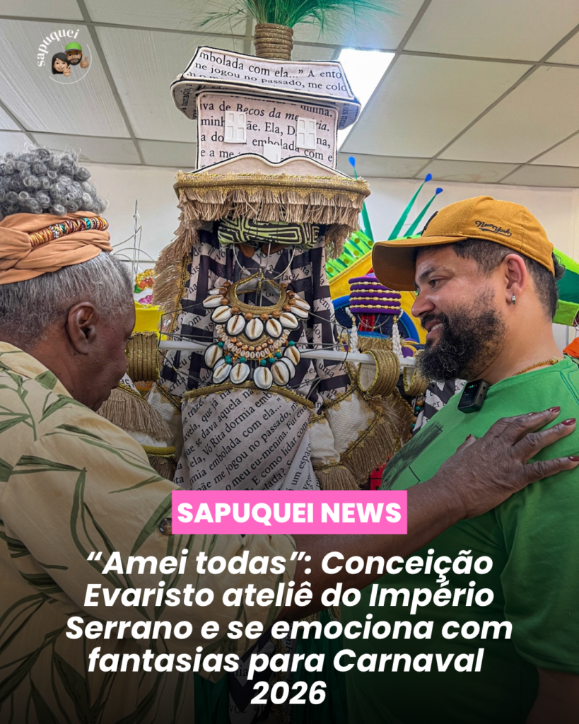 “Amei todas”: Conceição Evaristo visita ateliê do Império Serrano e se emociona com fantasias para o Carnaval 2026