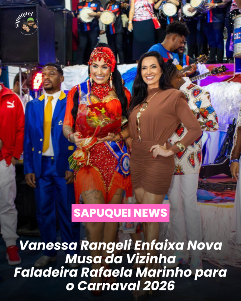 Vanessa Rangeli enfaixa nova musa da Vizinha Faladeira durante escolha do samba 2026